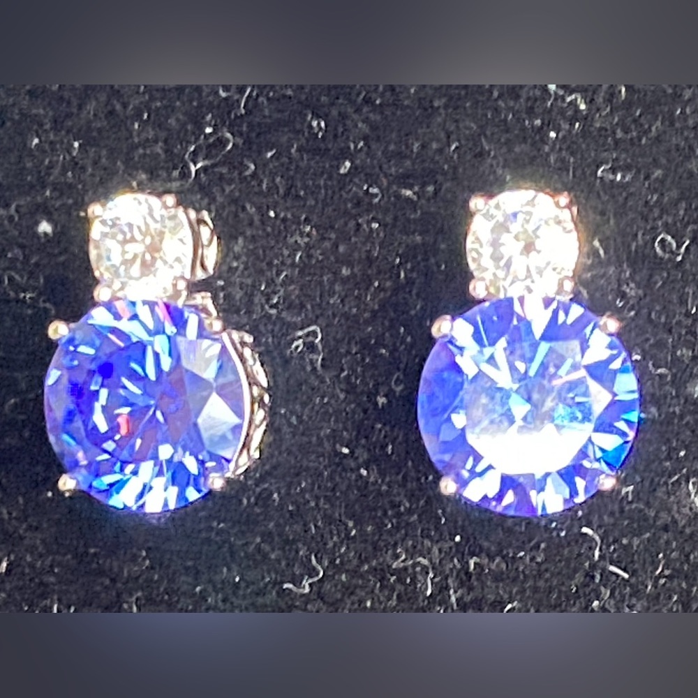 New Blue Spinel and White Cubic Zirconia with Rhodium over Sterling Earrings.